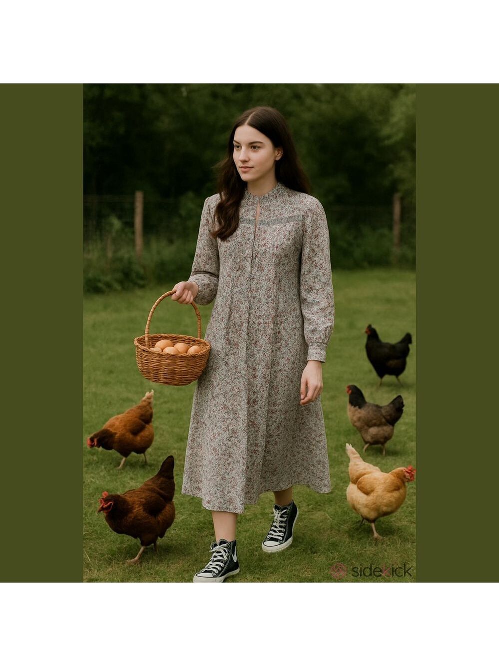 Vintage floral prairie dress with lace and long sleeves cottagecore granny